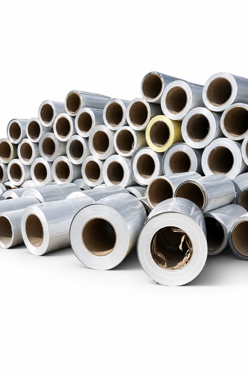 Stacked aluminium and steel coils